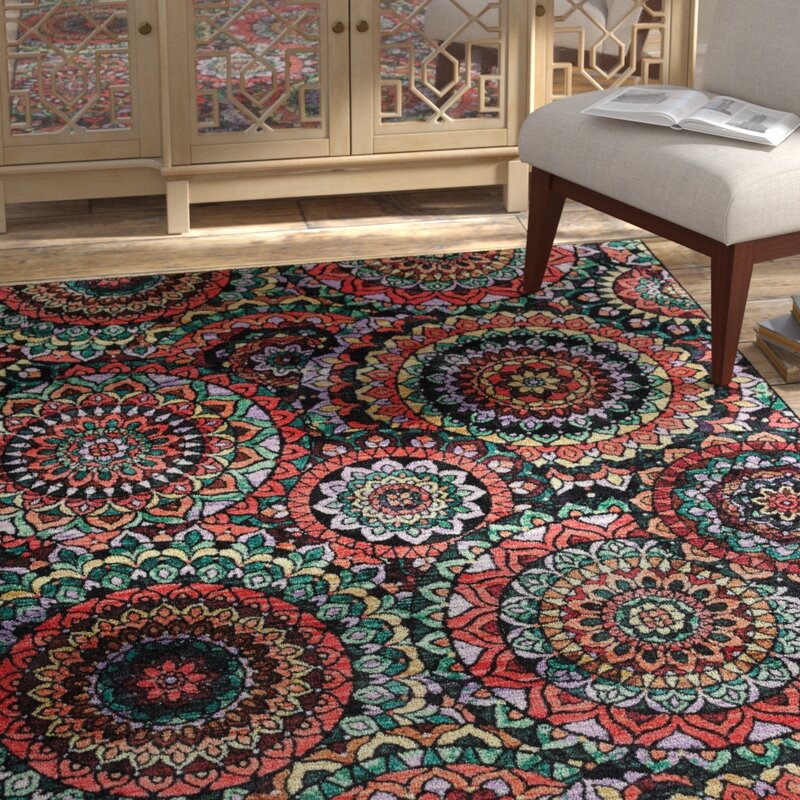 Bungalow Rose Amblewood Medallion Black/Red/Green Area Rug & Reviews